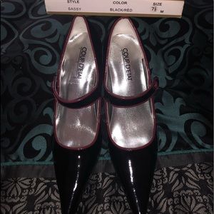 Coup D’etat Ltd. Red and Black button strap heels